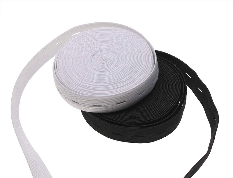 PENTA ANGEL 2 Colors Elastic Sewing Bands 11 Yards 3/4 Inch Flatback Black and White Sewing Bands Spool With Buttonhole, Knit Stretch Cord Belt with 10Pcs 18mm Black Resin Button (3/4") - Image 4